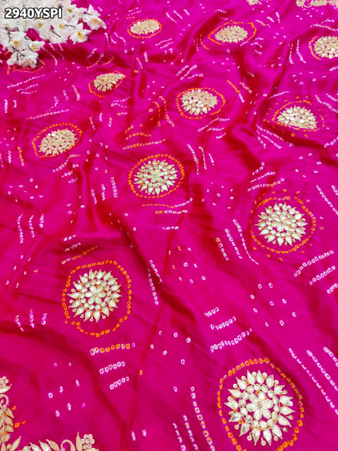KcPc New Traditional Gaji Silk Bandhani Saree Embellished with Exquisite Gota Patti  PRF