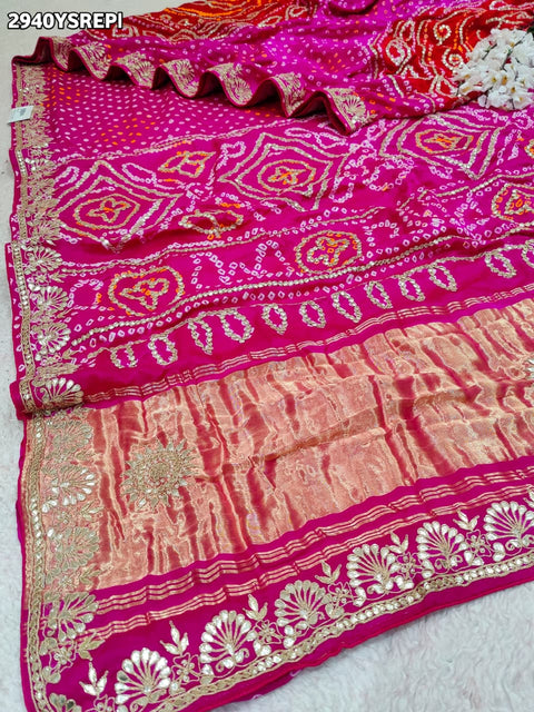 KcPc New Luxurious Bandhani Saree in Gaji Silk with Elegant Gota Patti Embroidery  PRF