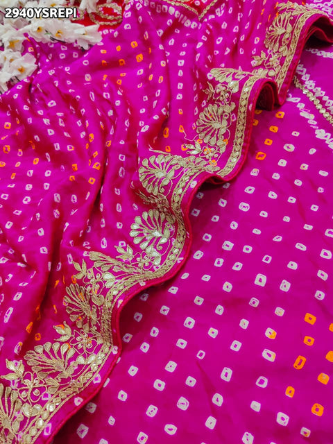 KcPc New Luxurious Bandhani Saree in Gaji Silk with Elegant Gota Patti Embroidery  PRF
