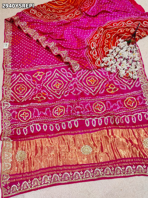 KcPc New Luxurious Bandhani Saree in Gaji Silk with Elegant Gota Patti Embroidery  PRF