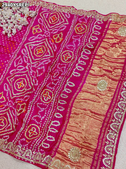 KcPc New Luxurious Bandhani Saree in Gaji Silk with Elegant Gota Patti Embroidery  PRF