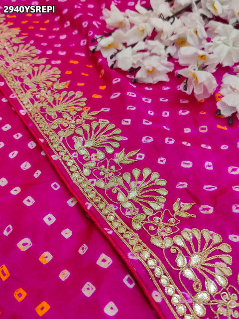 KcPc New Luxurious Bandhani Saree in Gaji Silk with Elegant Gota Patti Embroidery  PRF