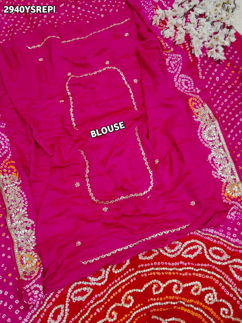 KcPc New Luxurious Bandhani Saree in Gaji Silk with Elegant Gota Patti Embroidery  PRF