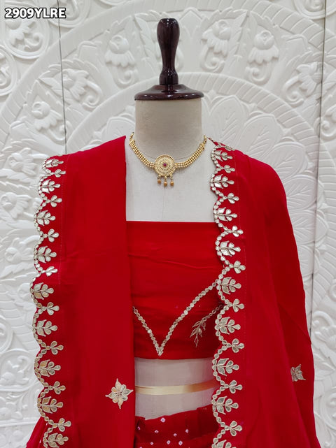 KcPc New Gaji Silk Bandhani Style Lehenga with Elegant Gota Patti Embellishment  SFS