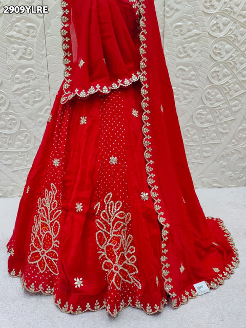 KcPc New Gaji Silk Bandhani Style Lehenga with Elegant Gota Patti Embellishment  SFS