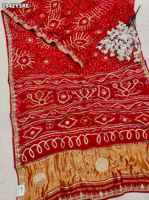 KcPc New Classic Bandhani Gaji Saree with Fine Gota Patti Ideal for Weddings & Festive Wear  PRF