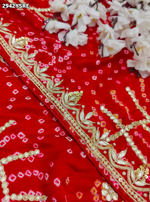 KcPc New Classic Bandhani Gaji Saree with Fine Gota Patti Ideal for Weddings & Festive Wear  PRF