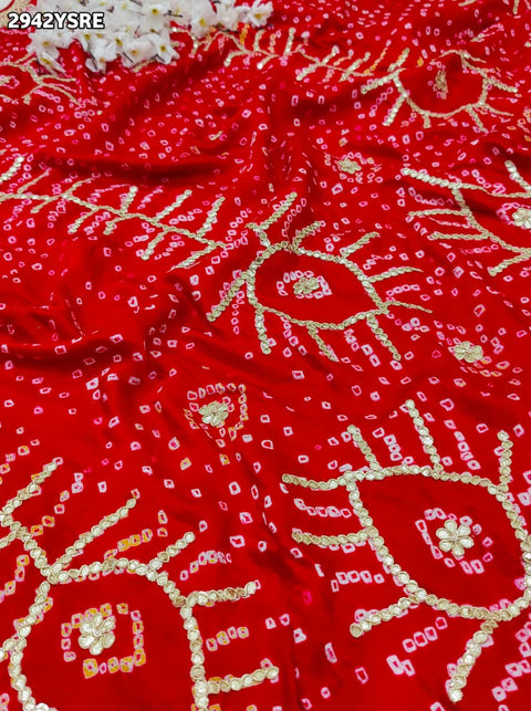 KcPc New Classic Bandhani Gaji Saree with Fine Gota Patti Ideal for Weddings & Festive Wear  PRF