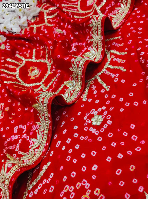 KcPc New Classic Bandhani Gaji Saree with Fine Gota Patti Ideal for Weddings & Festive Wear  PRF