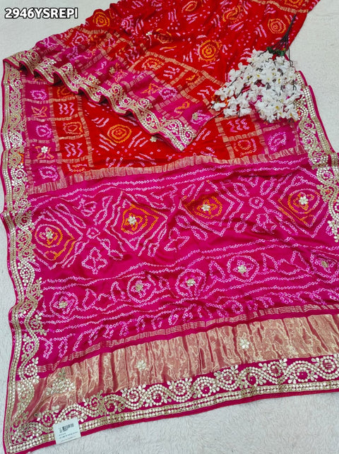 KcPc New Royal Bandhani Gaji Silk Saree with Gota Patti Wedding & Festive Collection  PRF