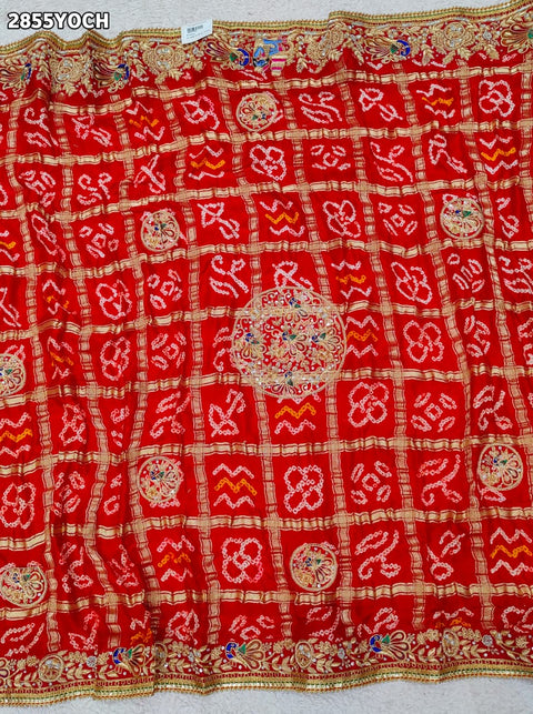 KcPc New Traditional Gaji Silk Bandhani Pila Chunri with Zardozi Work  MNL