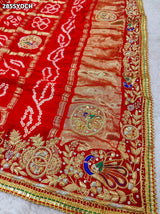 By New Traditional Gaji Silk Bandhani Pila Chunri with Zardozi Work
