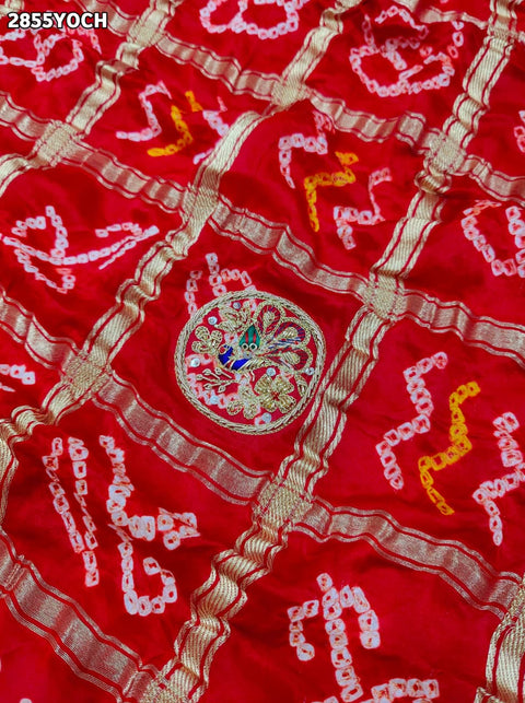 KcPc New Traditional Gaji Silk Bandhani Pila Chunri with Zardozi Work  MNL