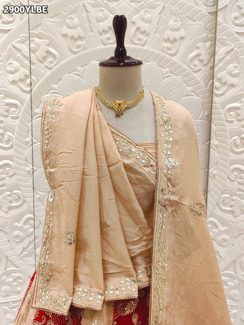 KcPc New Premium Chinon Silk Bridal Lehenga with Zardozi & Cutdana Embellishment   KSF