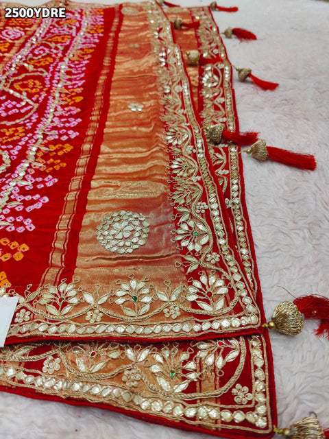 KcPc New Gaji Silk Dupatta Bandhani Style with Beautiful Gota Patti Work AMT