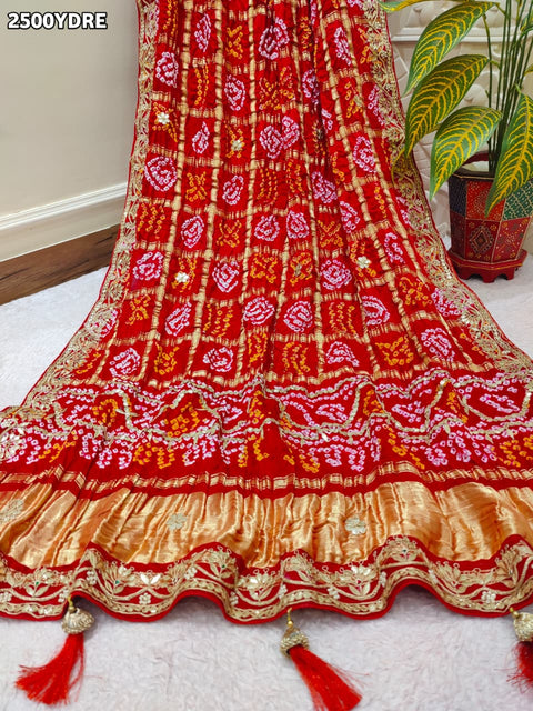 KcPc New Gaji Silk Dupatta Bandhani Style with Beautiful Gota Patti Work AMT