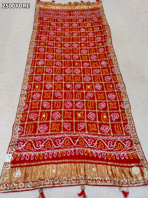 KcPc New Gaji Silk Dupatta Bandhani Style with Beautiful Gota Patti Work AMT