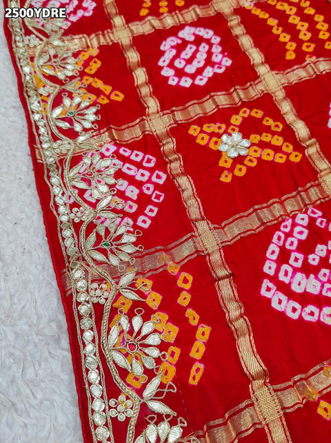 KcPc New Gaji Silk Dupatta Bandhani Style with Beautiful Gota Patti Work AMT