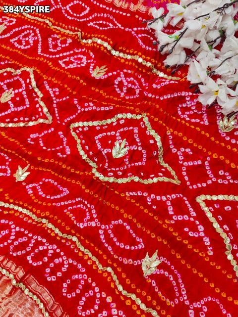 KcPc New Premium Gaji Silk Bandhani Saree with Stunning Gota Patti Embellishments AMT