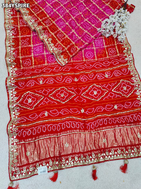 KcPc New Premium Gaji Silk Bandhani Saree with Stunning Gota Patti Embellishments AMT