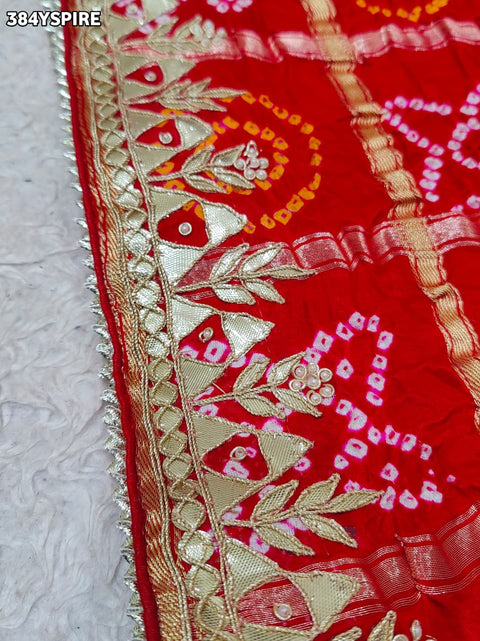 KcPc New Premium Gaji Silk Bandhani Saree with Stunning Gota Patti Embellishments AMT