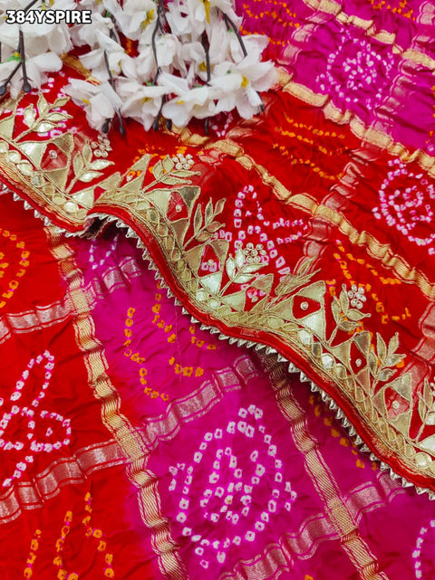 KcPc New Premium Gaji Silk Bandhani Saree with Stunning Gota Patti Embellishments AMT