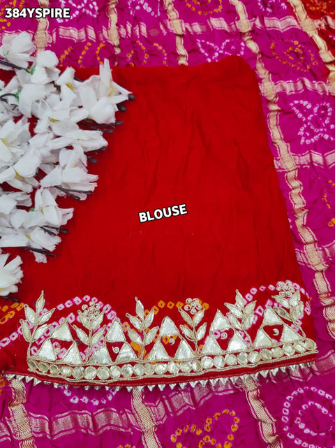 KcPc New Premium Gaji Silk Bandhani Saree with Stunning Gota Patti Embellishments AMT