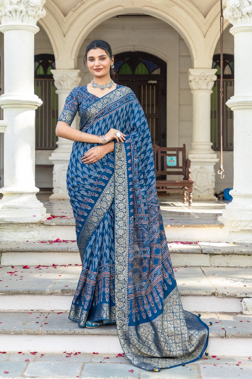 By Ajrakh Saree With Festive Wear