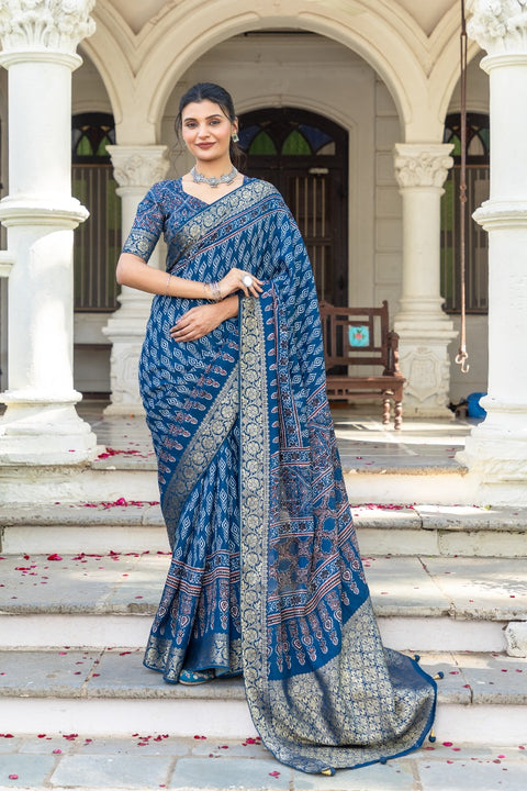 By Ajrakh Saree With Festive Wear