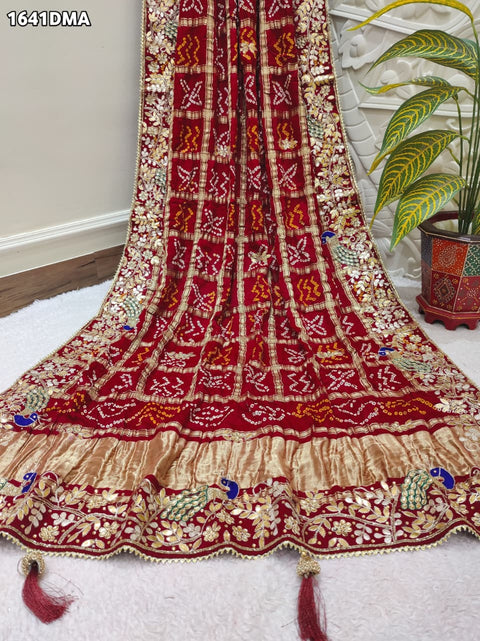 KcPc New Premium Gharchola Dupatta in Pure Gaji Silk with Intricate Gota Patti Detailing   AMT