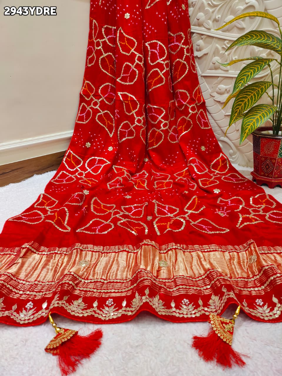 KcPc New Gaji Silk Bandhani Style Dupatta with Gota Patti Embellishment Royal ElegancePRF