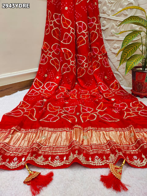 KcPc New Gaji Silk Bandhani Style Dupatta with Gota Patti Embellishment Royal Elegance  PRF