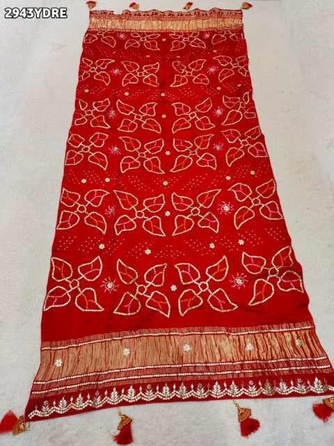 KcPc New Gaji Silk Bandhani Style Dupatta with Gota Patti Embellishment Royal Elegance  PRF