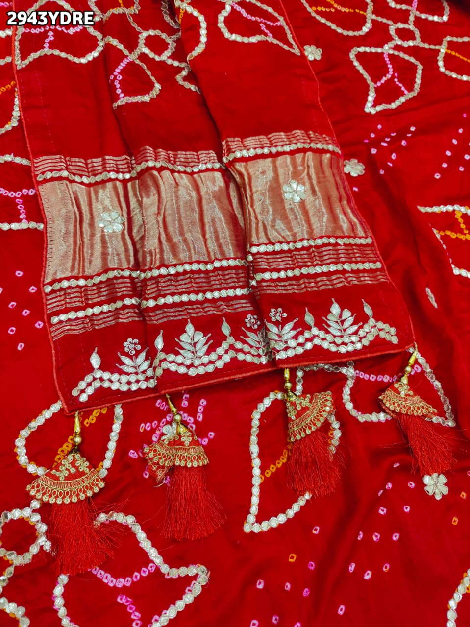 KcPc New Gaji Silk Bandhani Style Dupatta with Gota Patti Embellishment Royal ElegancePRF