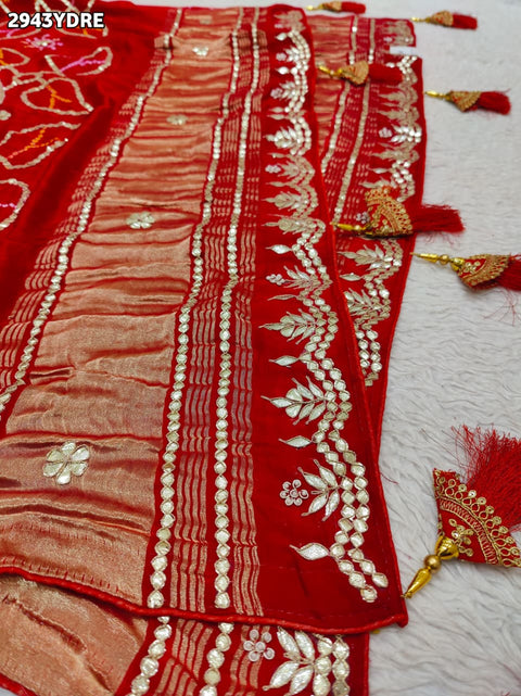 KcPc New Gaji Silk Bandhani Style Dupatta with Gota Patti Embellishment Royal Elegance  PRF
