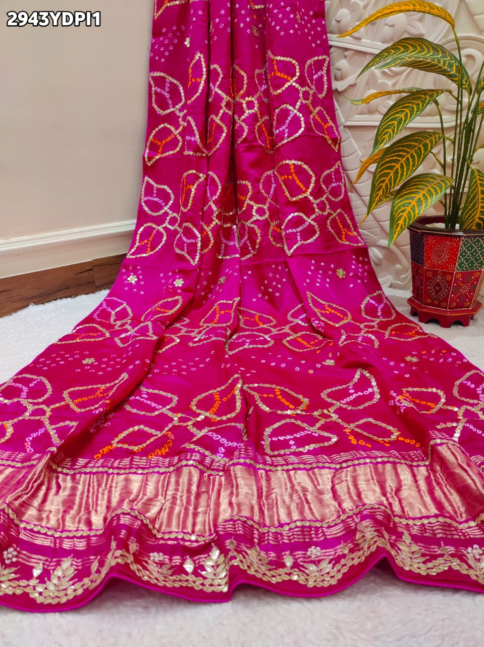 KcPc New Premium Bandhani Dupatta in Gaji Silk Handcrafted Gota Patti Random LatkanAmt