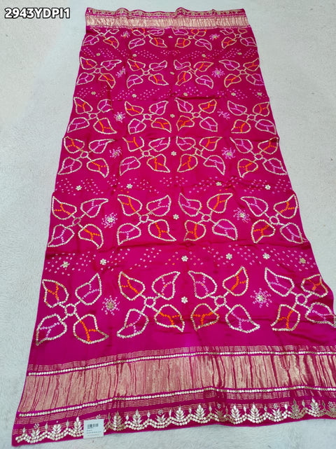 KcPc New Premium Bandhani Dupatta in Gaji Silk Handcrafted Gota Patti Random Latkan  PRF