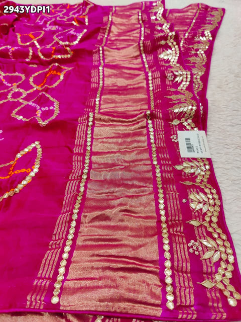 KcPc New Premium Bandhani Dupatta in Gaji Silk Handcrafted Gota Patti Random Latkan  PRF