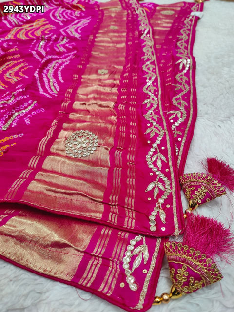 KcPc New Traditional Gaji Silk Bandhani Dupatta with Gota Patti Work For Bridal Looks  PRF