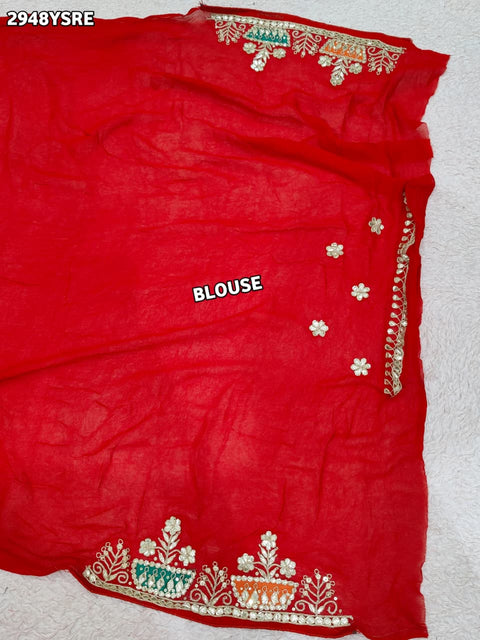 KcPc New Traditional Bandhani Saree in Pure Ojariya Crepe Gota Patti Detailing for Grand Occasions    PRF