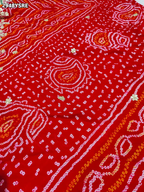 KcPc New Traditional Bandhani Saree in Pure Ojariya Crepe Gota Patti Detailing for Grand Occasions    PRF