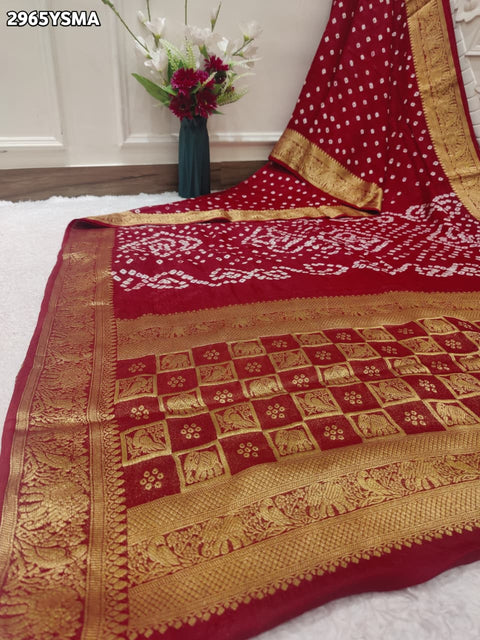 By Bandhani Saree With Zari Weaving Border 