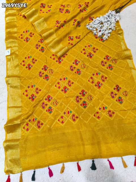 KcPc New Festive HO Silk Patola Saree with Traditional Kashida Work ANT