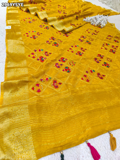 KcPc New Festive HO Silk Patola Saree with Traditional Kashida Work ANT