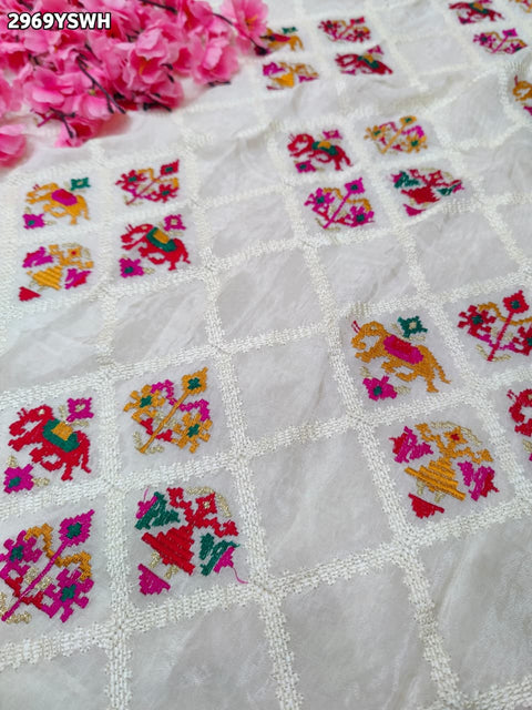 KcPc New Traditional HO Silk Saree with Handcrafted Kashida Embroidery Perfect for Festivals   ANT