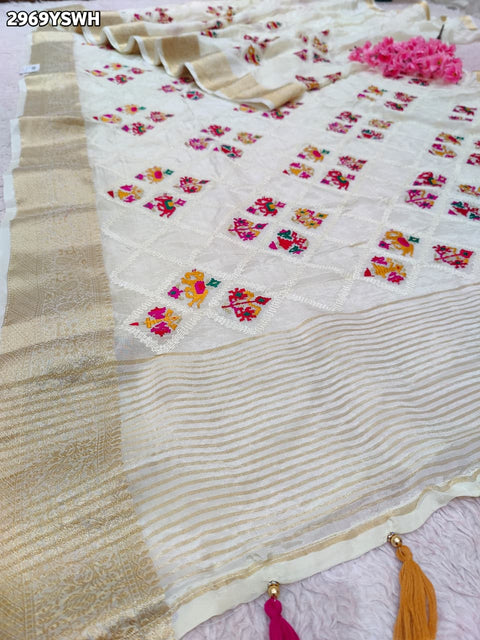 KcPc New Traditional HO Silk Saree with Handcrafted Kashida Embroidery Perfect for Festivals   ANT