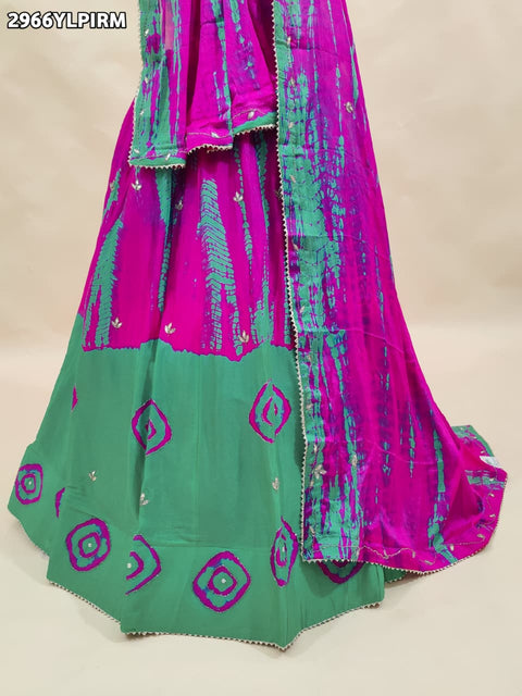KcPc New Exquisite Chinon Silk Lehenga with Shibori Pattern & Cutdana Work for Celebrations   GSM