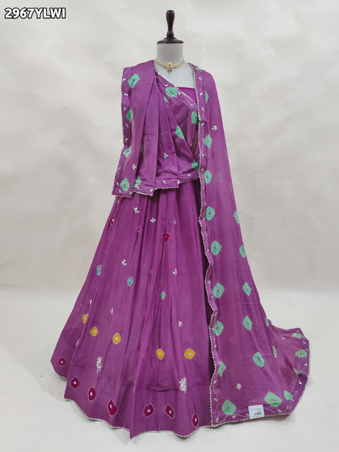 KcPc New Ethnic Shibori Chinon Silk Lehenga with Cutdana Karigari  GSM