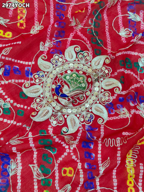 KcPc New Ojariya Bandhej Pila Chunri with Zardozi Work Traditional Wear RS