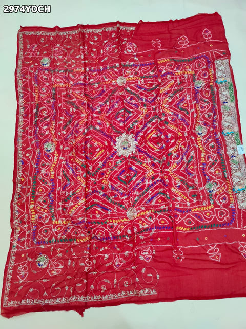 KcPc New Ojariya Bandhej Pila Chunri with Zardozi Work Traditional Wear RS